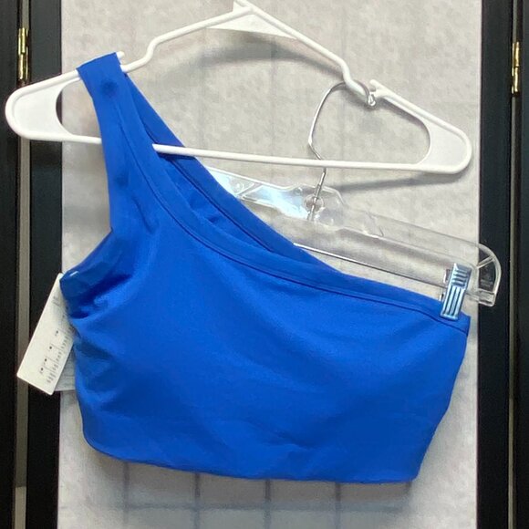 All in Motion NWT Brushed Sculpt Light One Shoulder Asymmetrical Crop Bra Blue - Picture 3 of 8